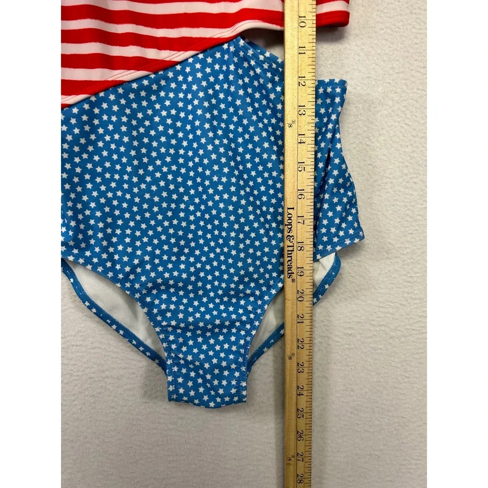 Americana Cat & Jack Girls L 10/12 Red Blue Stars Stripes Cutout Swimsuit